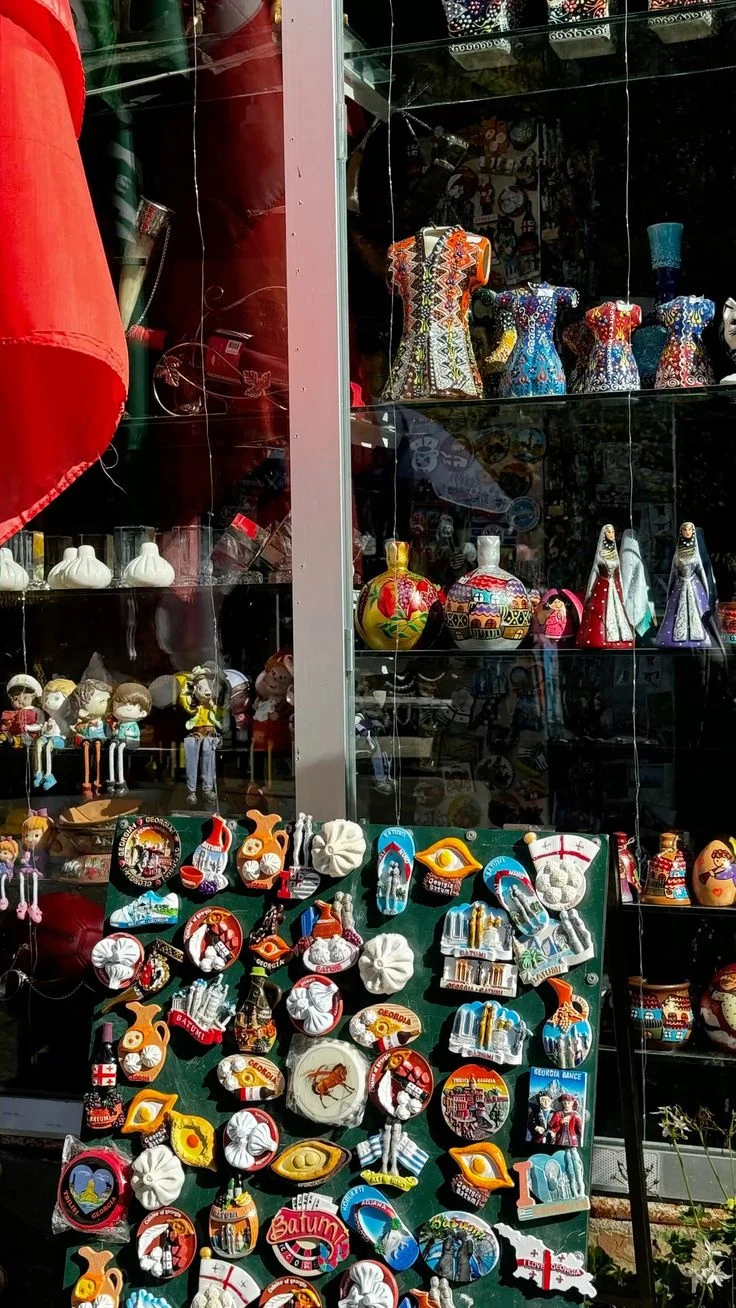 A display of ceramics and small objects in the supplied flea-market brochure